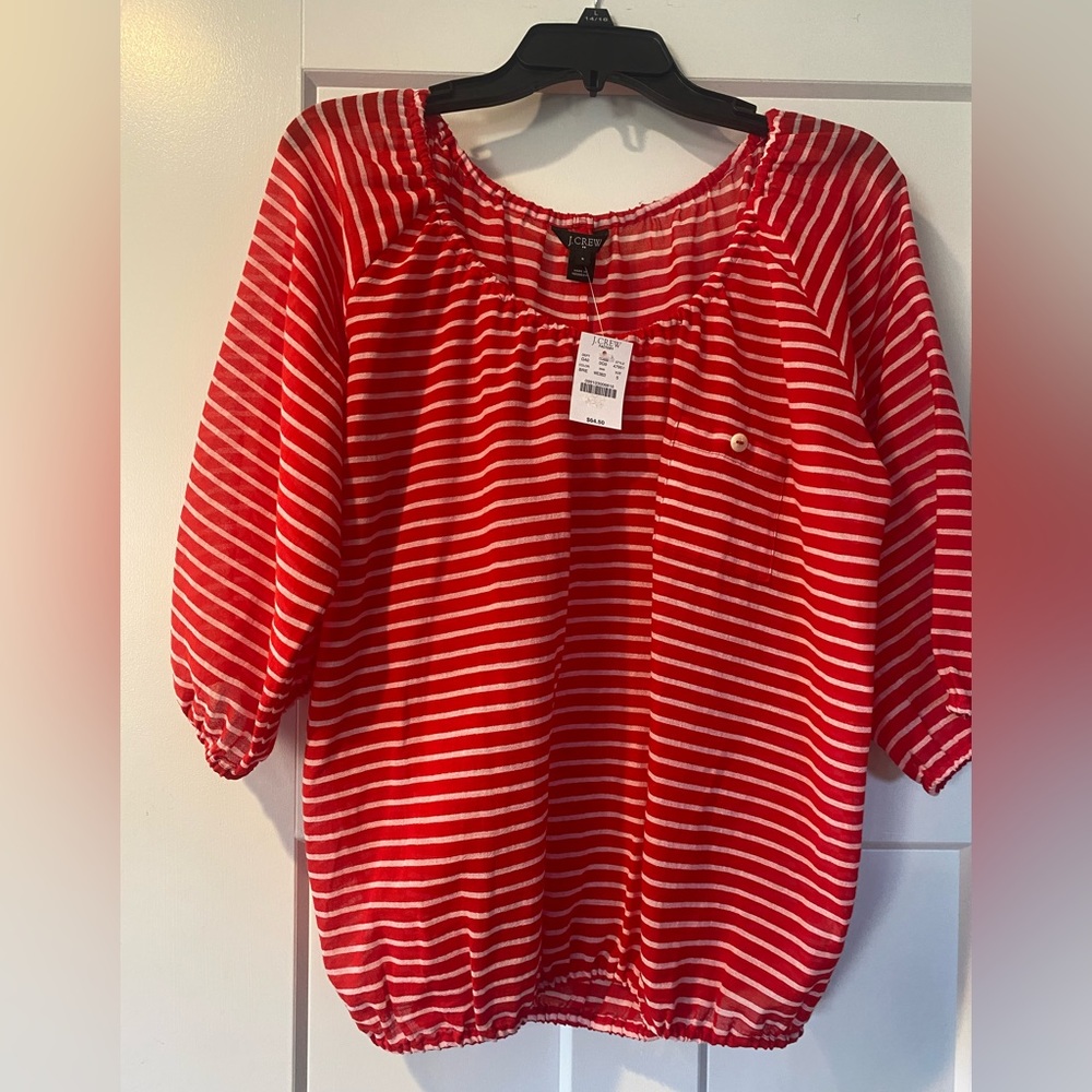 Cute Red and White Stripe Cotton Peasant Top, Ladies Size Small from J.Crew, NWT